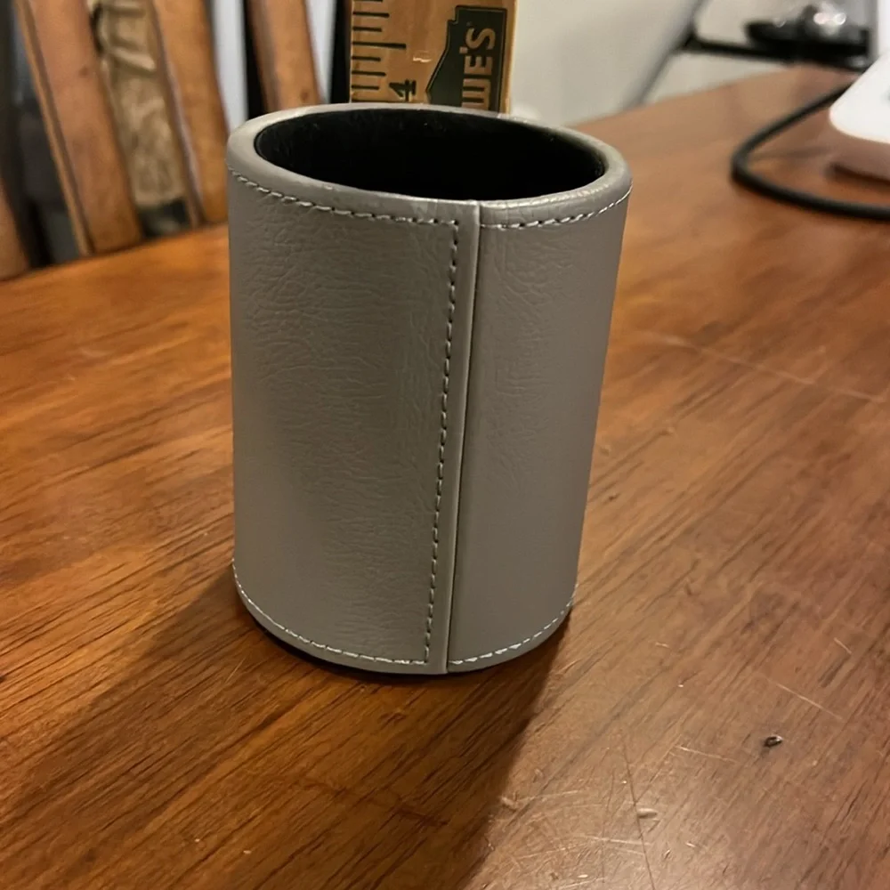 Pencil Pen Cup Holder Grey Gray Synthetic Leather